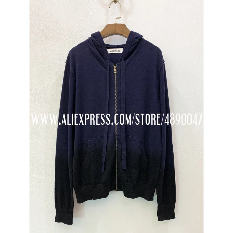 

Women's hooded jacket 2020 long-sleeved cotton jacket Blue gradient hooded cotton sweater with zip Casual knitted cardigan