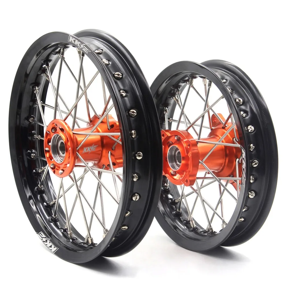 KKE 12& 10 комплектные Детские спицевые колеса диски набор для KTM50 SX- оранжевые колеса Ступицы
