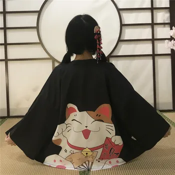 

Japan Style Cat Print women Streetwear Kimono Cardigan Robe women Unisex Japanese Trend Kimonos Asian Clothes