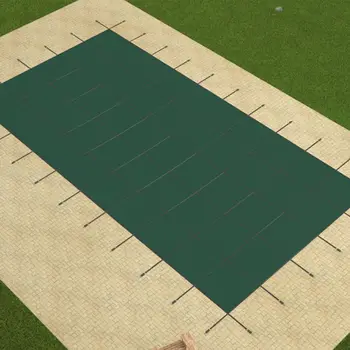 

14X26 FT W/Center Swimming Pool Cover Durable PP material Porous dense mesh design Step Rectangular Safety Green Winter