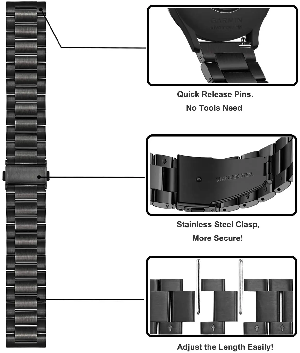 Elegant Stainless Steel Smartwatch Band - Premium Metal Strap
