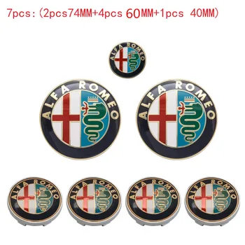 

7pcs Alfa Romeo CAR Logo 74mm Hood Trunk+ Steering Wheel Badge+ 60mm Wheel Center Cap Emblem Brera 159 Spider Giulietta Stelvio