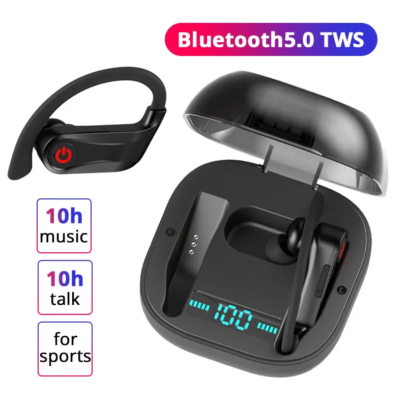 Спортивные Bluetooth 5,0 наушники 9D стерео ушные крючки беспроводная гарнитура с светодиодный дисплей для iPhone XR XS 7 8 6s Honor 9x 8x samsung
