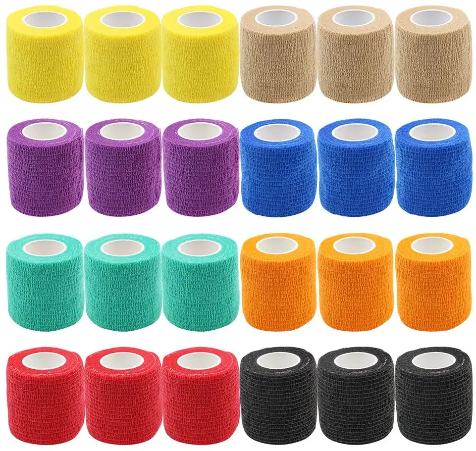 

12 Roll Cohesive Bandage Tape Vet Wrap Self Adherent Wrap for Medical First Aid Sports Injury, Wrist, Ankle Sprains and Swelling