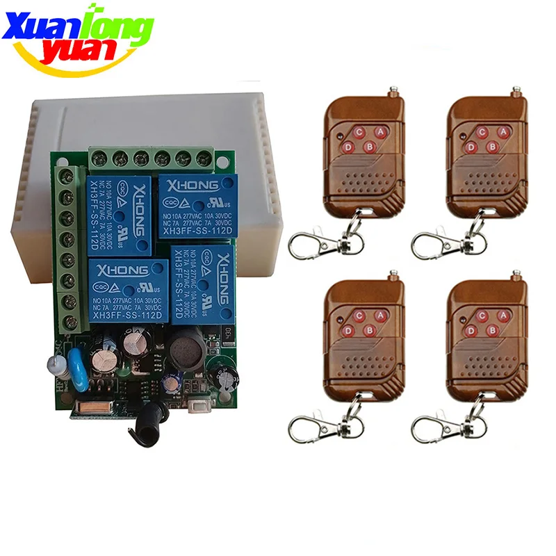

433MHz Universal Wireless Remote Control AC 220V 4CH Relay Receiver Module RF Switch 4 Button Remote Control Gate Garage opener