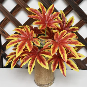

Autumn Plant Large 9 Fork ba jiao jin pan Leaf Red Simulation Plant Wall Plant Wall with Wood Lamination Handfeel Film Leaves