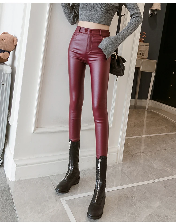 Jielur новые леггинсы из искусственной кожи женские обтягивающие брюки серебристого красного и черного цвета женские узкие леггинсы из тонкого/флиса S-3XL
