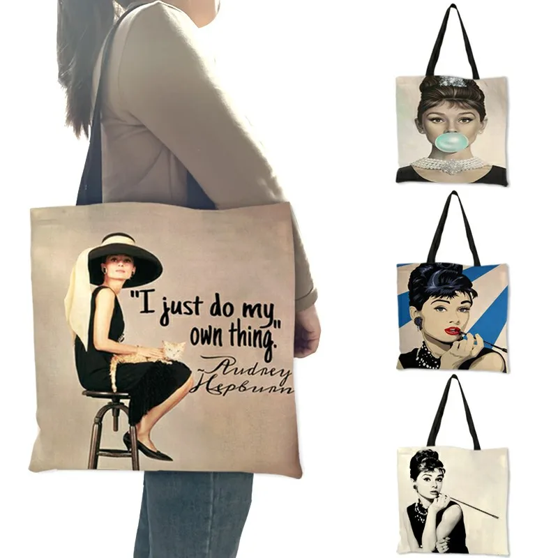 Hot Sale Tote-Bag Fashion Handbag Customize Hepburn-Print Audrey Reusable Women Eco with for Unique Vq1Xw3kA