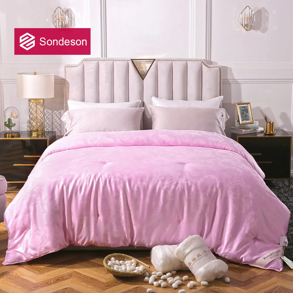 

Sondeson Luxury Women 100% Mulberry Silk Pink Comforter Jacquard Silk Queen King Quilt Nature Beauty Summer Winter For Sleep