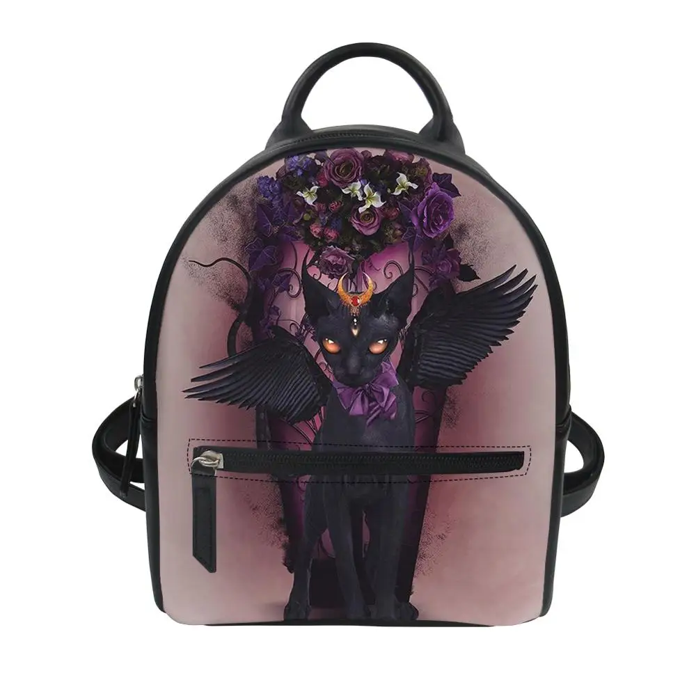 Готический Черный кот PU рюкзак для женщин Femme винтажные маленькие сумки на плечо для девочек Студенческая Школьная Сумка Популярный рюкзак Прямая поставка - Цвет: CDGX1466Z4