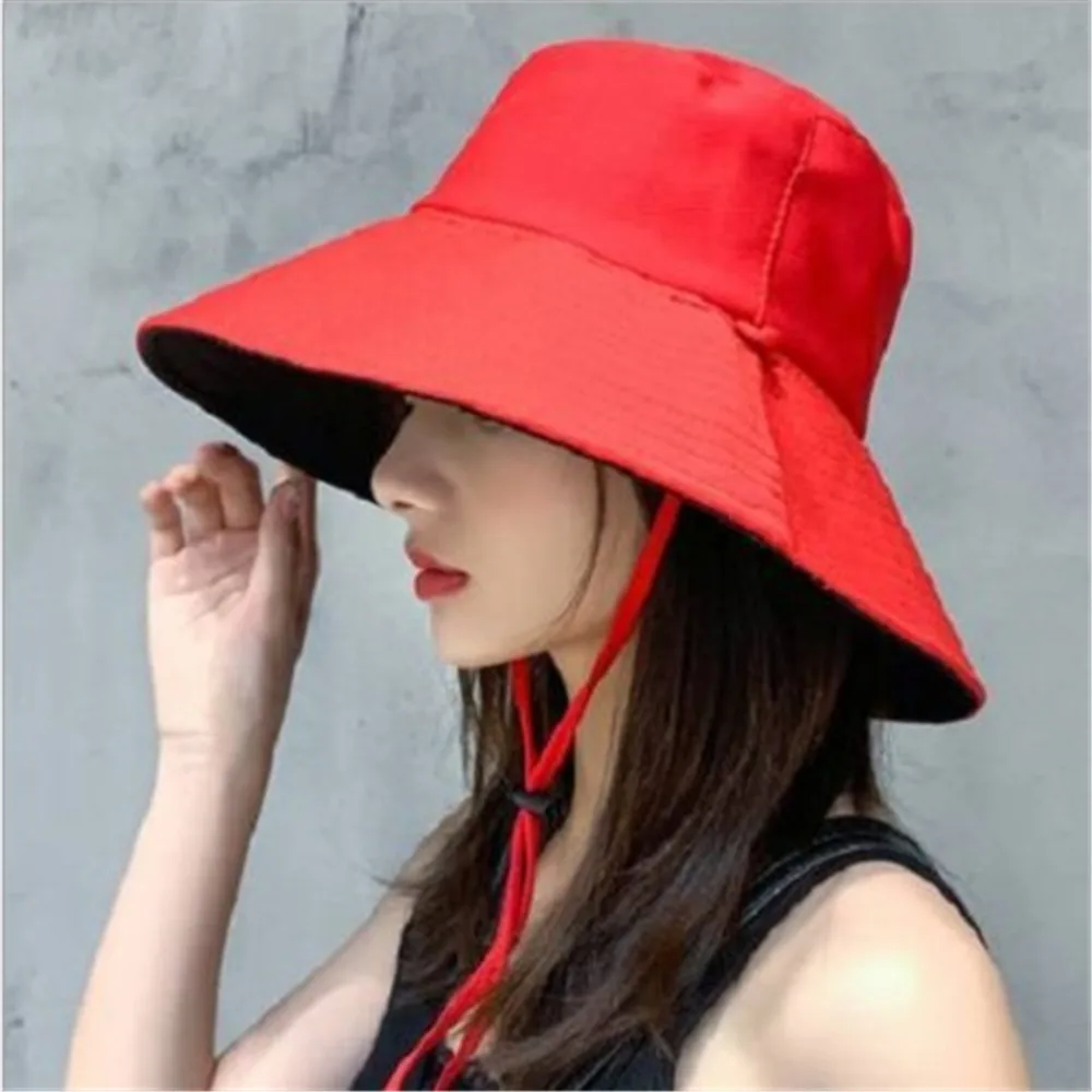 red Fashion Female Sunscreen Cover Face Travel Hat Autumn Winter Fashion Women's Beach Sun Hat Female Waves large Brim Sunbonnet - Цвет: red