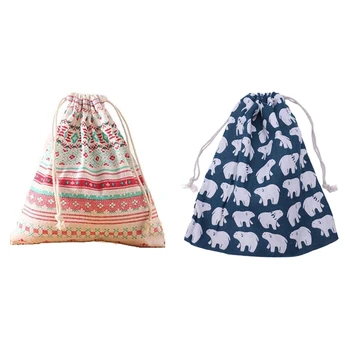 

2 Pcs Cotton Travel Drawstring Tote Storage Bag for Underwear Toy Storage Bag L, Folk-Custom& Polar Bear