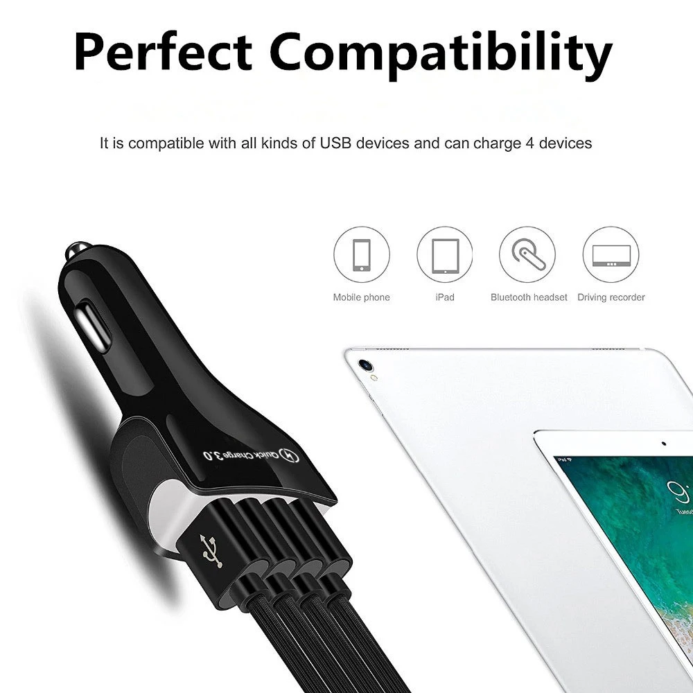 Быстрое зарядное устройство Faichoy QC3.0 с 4 USB портами Автомобильное для быстрой