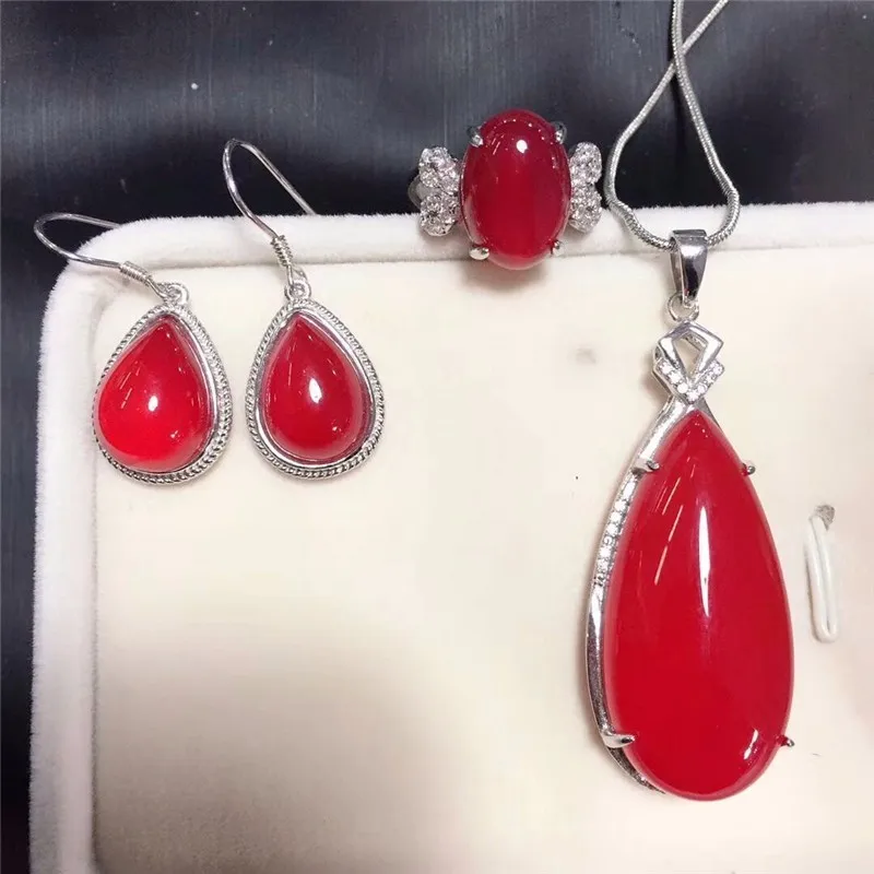 LETSFUN Fine Jewelry 925 Серебряный инкрустированный натуральный нефрит драгоценный камень кулон ожерелье кольцо браслет набор несколько стилей подарки