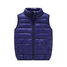 Детский пуховик, хлопчатобумажный жилет-пуховик, легкий, Осень-зима, корейский стиль, сплошной цвет, для мужчин и женщин, детская одежда, Stand Colla