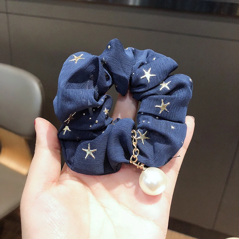 

New Bronzing Star Hair Scrunchies For Women Girls Pearl Starry Sky Hair Tie Elastic Hair Bands Headwear Fashion Hair Accessories