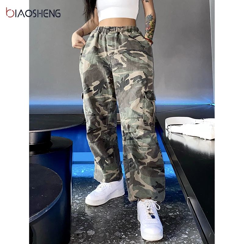 Camouflage Casual Pants Women Elastic 