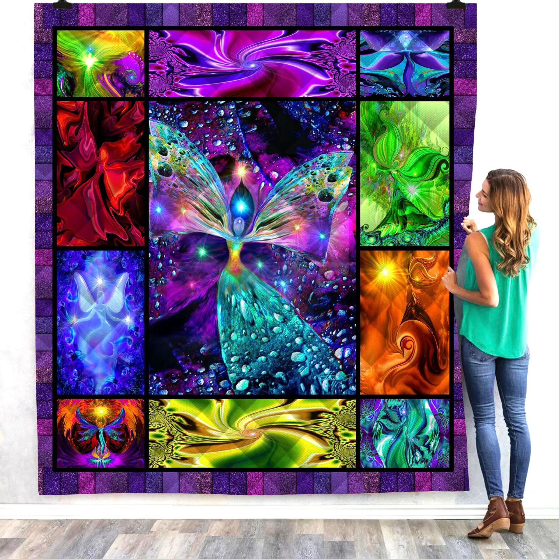 

Bohemian style psychedel 3D Quilt Blanket For Kids Adults Bedding Throw Soft Warm Thin Office Blanket With Cotton Quilt style-1
