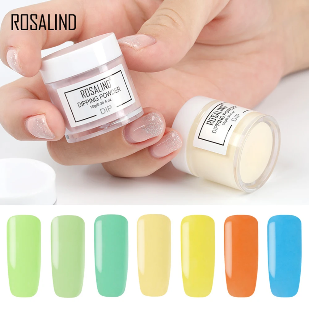 ROSALIND 34 цвета Dip порошок для дизайна ногтей Блеск нет необходимости лампа вылечивается блестящая голографическая пудра погружение маникюр ногтей порошок