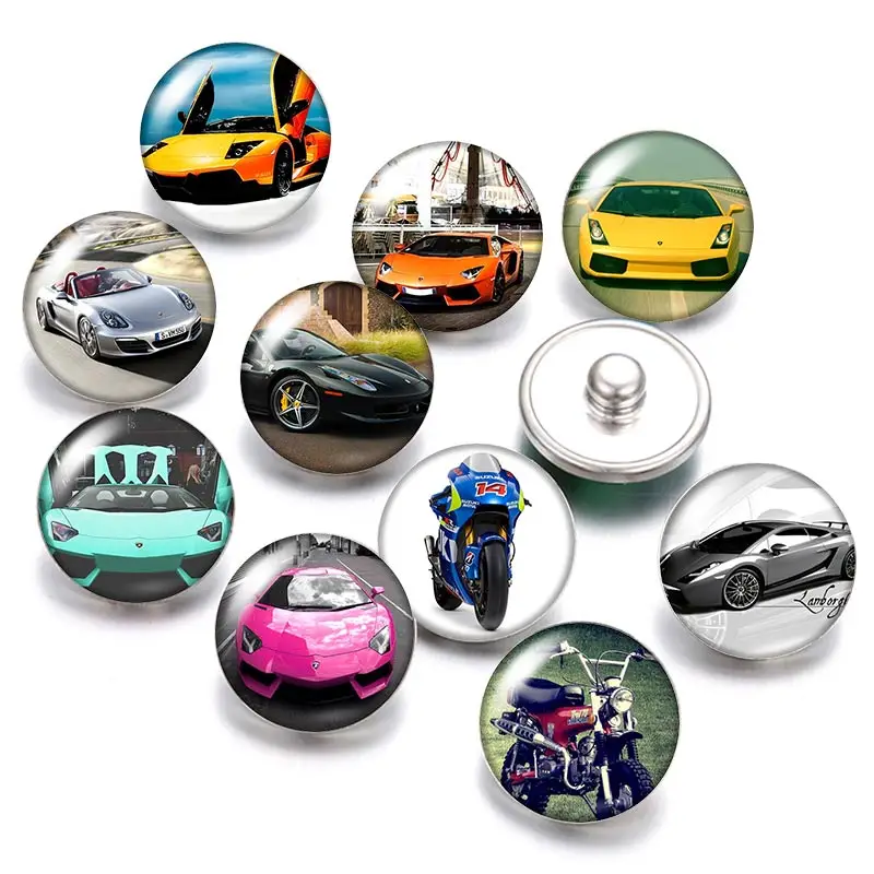 

Cars&Motorcycle hippie 18mm snap buttons 10pcs mixed round photo glass cabochon style for snap button jewelry