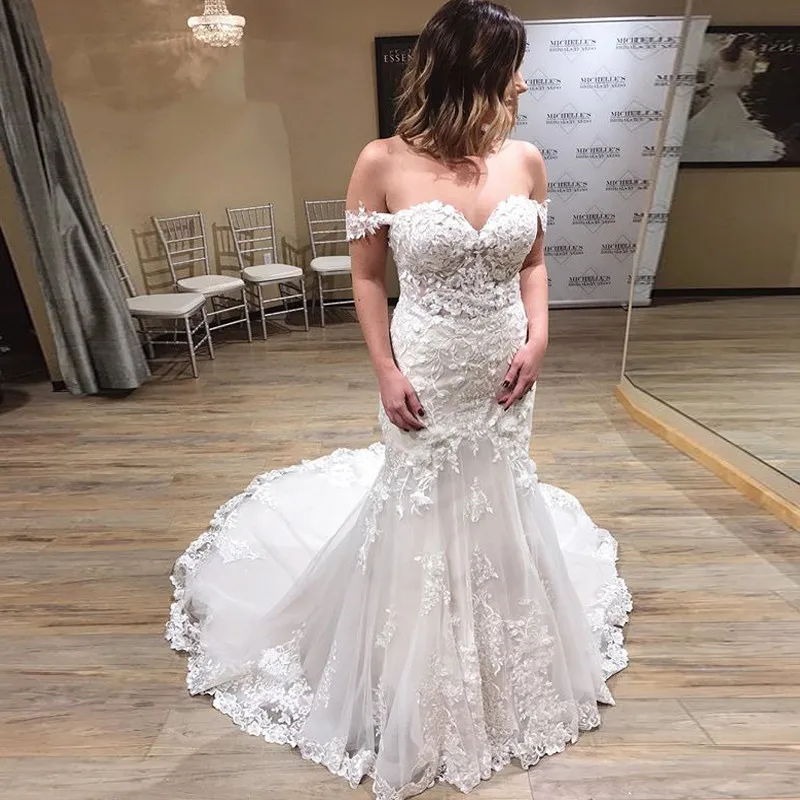 Vestido De Noiva, Милое Свадебное платье с открытыми плечами, кружевные платья с аппликацией в виде русалки для свадебного торжества, abito da sposa