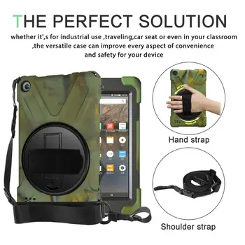 

Case For Amazon fire 7 inch 2019/2017 Release Cover Funda Kids Safe Shockproof Heavy Duty with 360 Rotating Stand& Strap