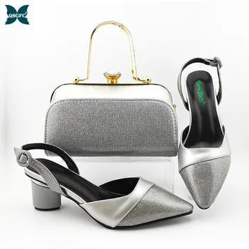 

2020 Winter Newest Fashionable Top Selling Ladies Italian design Style Sandals Shoes And Bag For Fashion Party in Silver Color