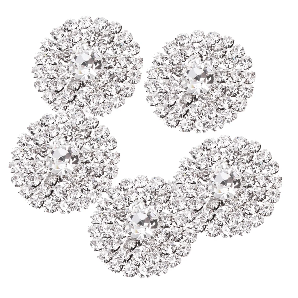 5 Pieces Rhinestone Shank Buttons for Sewing Scrapbooking Decoration Embellishment Silver 21mm