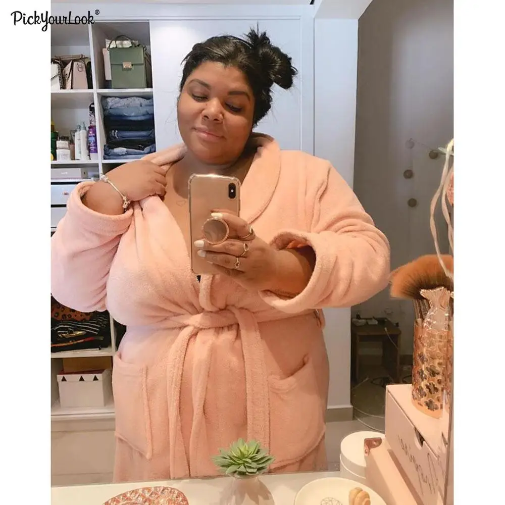 

Large Size Plus Plush Home Service Nightgown Women Winter Comfortable Warm Long Pajamas Belt Strap Design Home Clothes D30