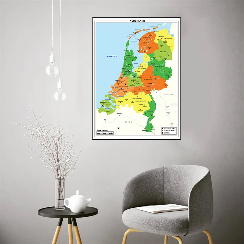 42*59cm Political Map Of The Netherland In Dutch Canvas Painting Wall Poster Travel School Supplies Living Room Home Decoration