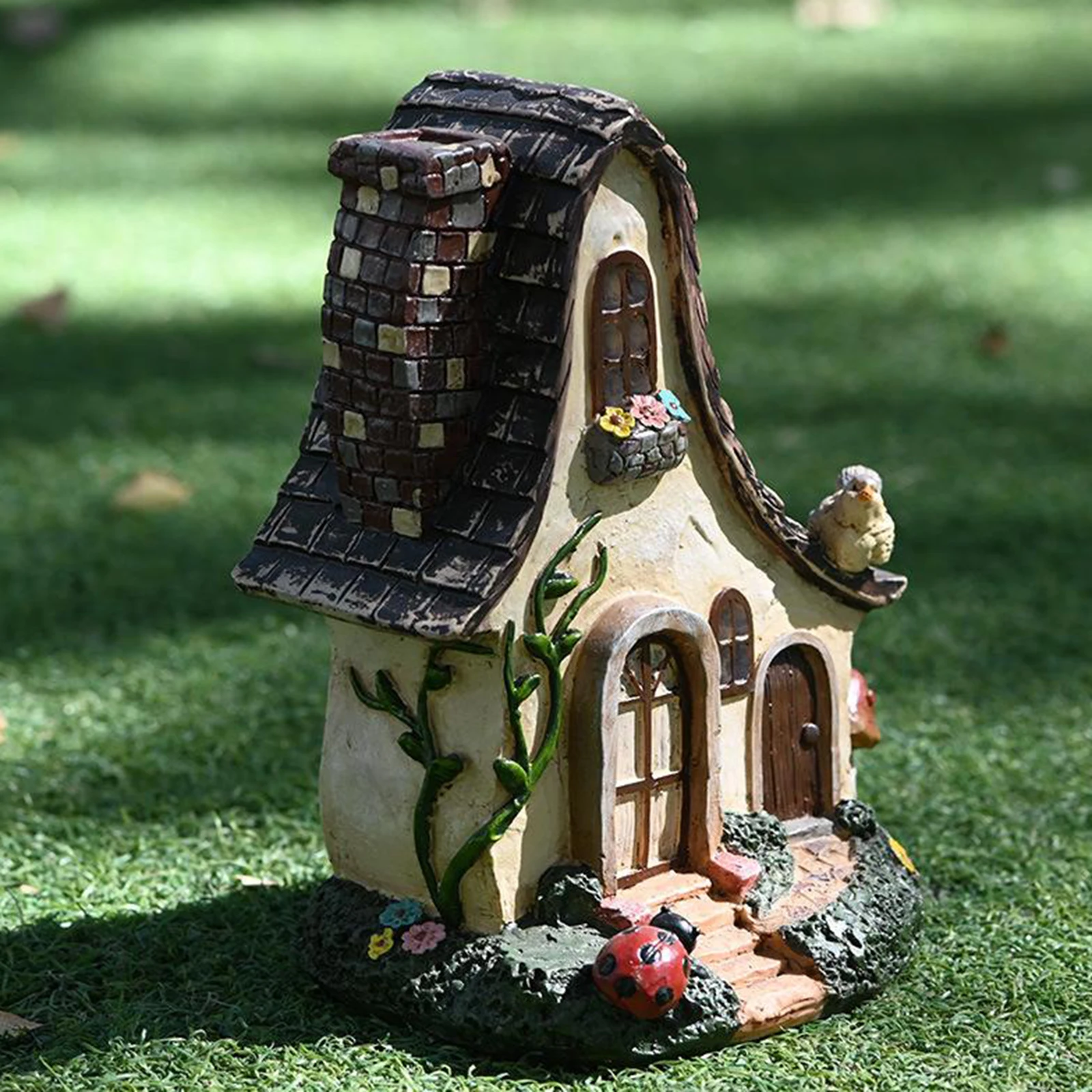 Mystic Gnome Fairy House Figurine Outdoor Decor Garden House Statues, Waterproof and Durable, for Balcony, Flower Bed