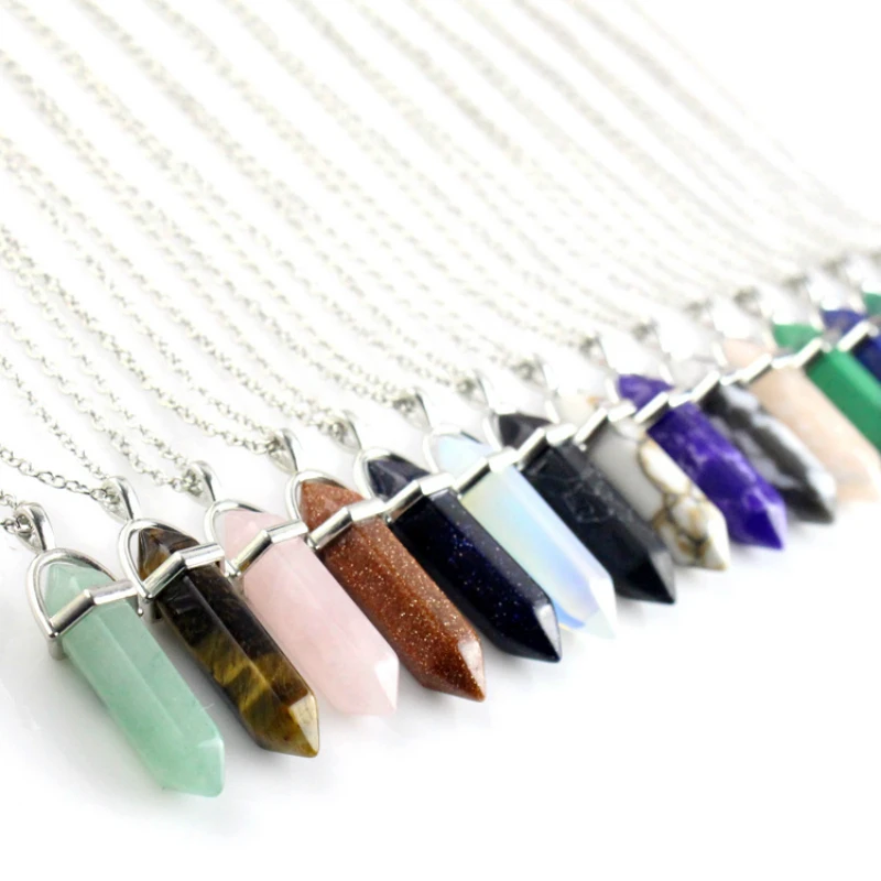 Hot Unisex Fire Storm Wish Natural Stone Hexagonal Pillar Pendant Necklace Fashionable Crystal Hexag Jewelry Wholesale | Украшения и