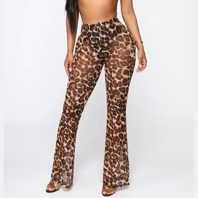 leopard print mesh trousers