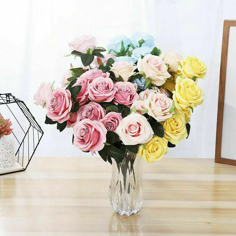 10 Heads Rose Artificial Flower Big Bouquet Silk Flower for Wedding Home Party Decoration Fake Flower Fall Decoration