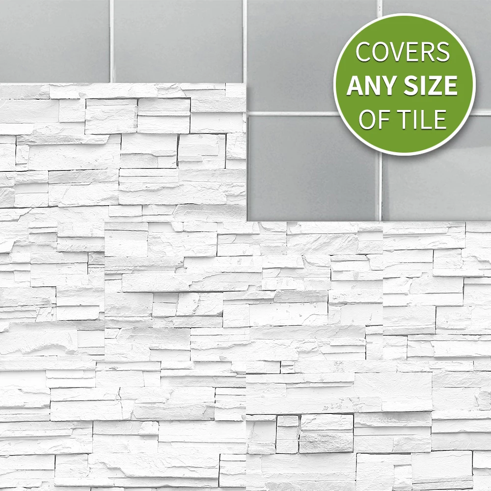 White Stone Brick Wall Stickers Retro Oil Proof Waterproof Tile White Stone Brick Wall Stickers Retro