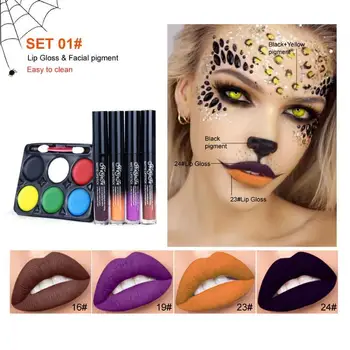 

NAGETA Halloween Face Makeup Paint Lipstick Kit Body Lip Devil Dress Primer 6 Colors Face Primer Palette and 4 Lipsticks