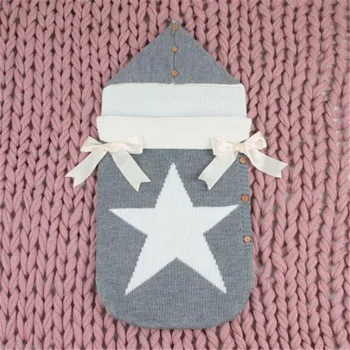 

Envelopes for Newborns Five Star Knitted Sleeping Bags Autumn Grey Button Up Infant Baby Swaddle Wrap Sleep Sacks Winter Blanket