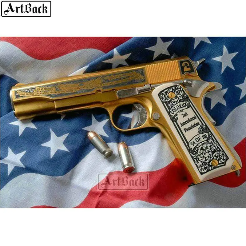 5d diy diamond painting american flag pistol pattern full square landscape 3d mosaic art cross stitch crafts | Дом и сад