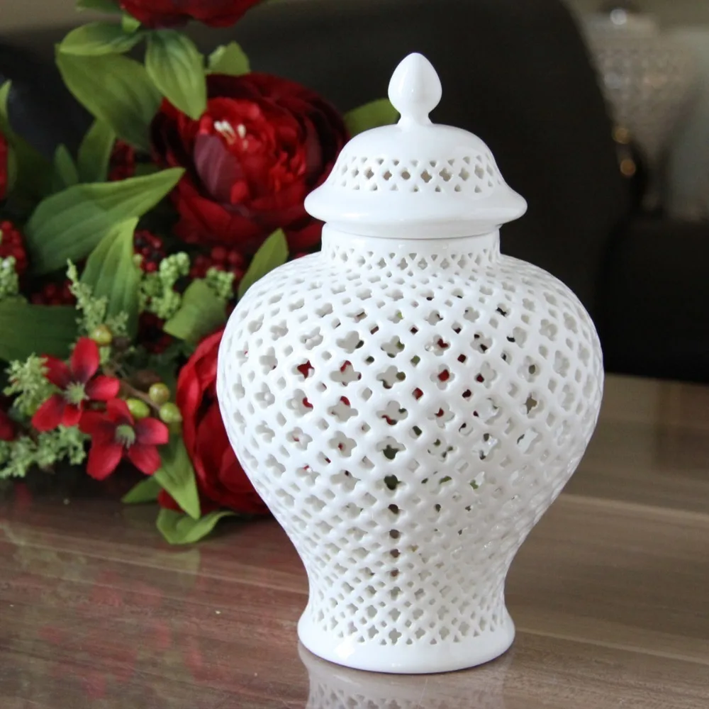 H27.5cm Tall WHITE COLOR GLAZED PORCELAIN CERAMIC TEMPLE JAR GINGER JAR-0