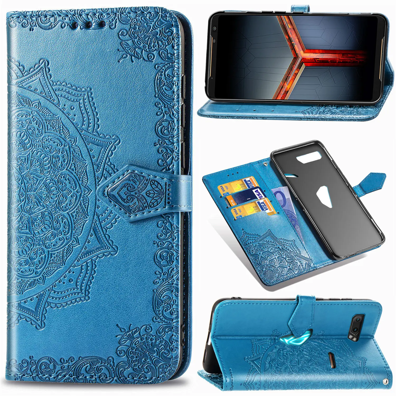 Для Asus ROG Phone 2 ZS660KL чехол Роскошный PU кожаный кошелек откидная крышка Держатель карты телефон сумки для ASUS ROG Phone2 телефон II Z01QD - Цвет: Синий