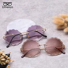 Umanco, новинка, модные круглые солнцезащитные очки без оправы, с цветами, для женщин и мужчин, Ретро стиль, стильная металлическая оправа, солнцезащитные очки, уникальное украшение, очки