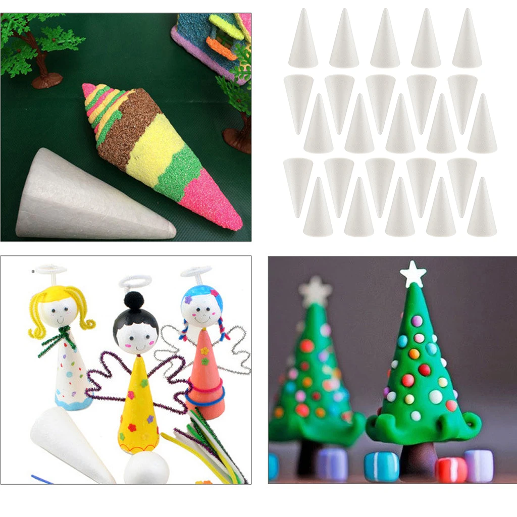 20-Pack 100mm Cone Shaped White Styrofoam Foam Ornaments Materials for Handmade DIY Modelling Arts Crafts