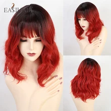 EASIHAIR черный до Красный Ombre волна синтетические парики с челкой для женщин средней длины волосы боб парик термостойкие косплей парики