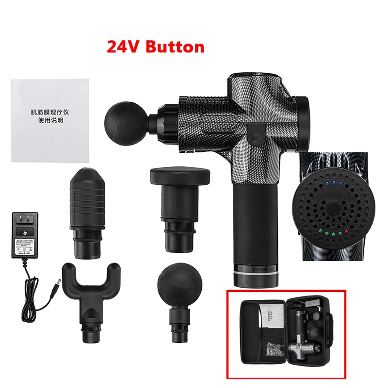 24V Botton Мышечный массажный пистолет Deep 3/20 Gears 12 V/24 V Botton/светодиодный массажный пистолет тканевая Массажная Терапия пистолет для тела мышечные расслабляющие боли - Цвет: 24V Botton