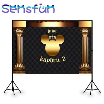 

Zy048 Black Gold Minnie Head Photography Backdrops Custom Kids 1st Birthday Background for Photo Studio Newborn Photocall