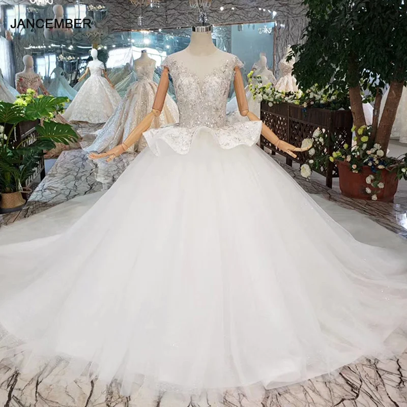 LS20431 sleeveless Wedding Dress with a small skirt O-neck Illusion button back handmade bridal dress like white suknia slubna | Свадьбы и