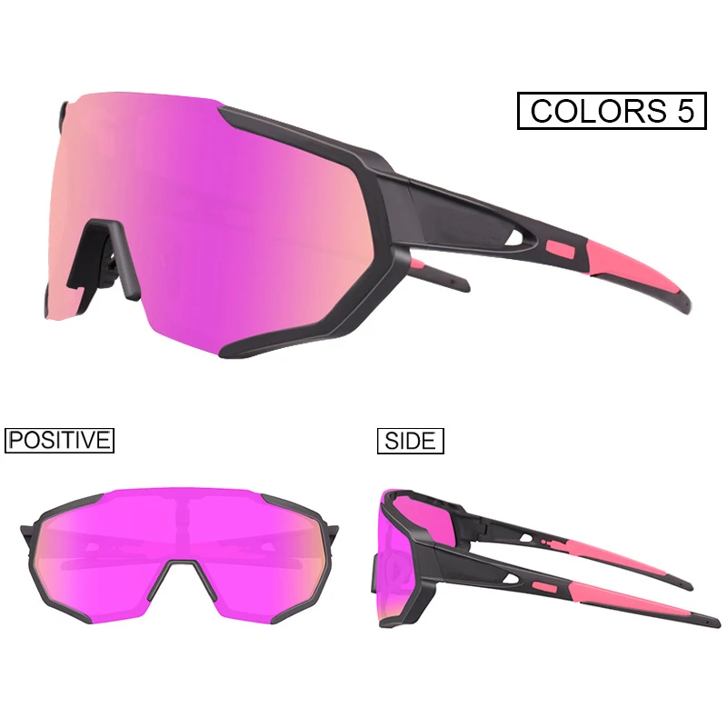 Purple Polarized Cycling Sunglasses with 5 Interchangeable Lenes Road Bike Cycling Eyewear MTB Mountain Bicycle Goggles for Men Women - Color: Purple
