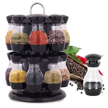 

16Pcs Condiment Set 360 Rotating Spice Jar Rack Kitchen Cruet Condiment Bottle Coffee Sugar Seal Jar Container Rack Organizer