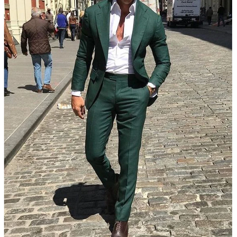 Traje Ajustado para Caballero, Ropa Masculina, Diseño Novedoso, Color Verde, un Botón, 2 Piezas|Trajes| - AliExpress