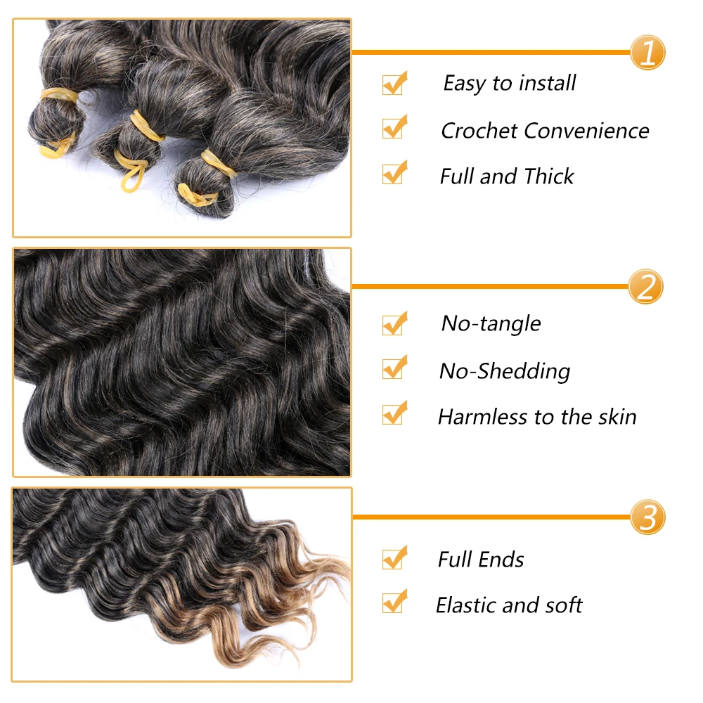 DAIRESS 22" Deep Wave Bulk Hair Crochet Braids Synthetic Braiding Crochet Hair Deep Wavy Crochet Bulk Hair